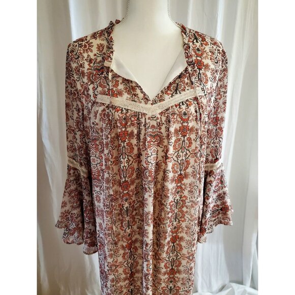 Gibson Latimer Shift Dress Boho Fall Medium Floral Hippie Cowgirl Bell Sleeves - Picture 11 of 16